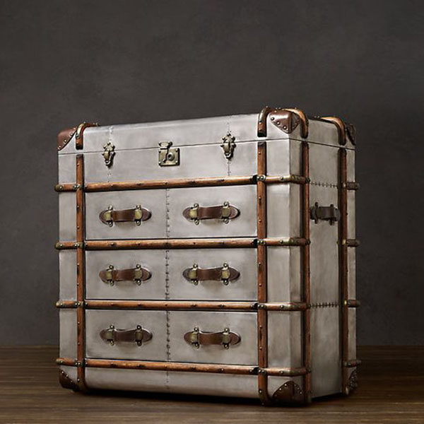 This Aviator drawer cabinet of the Trunk collection measures 90 height x 90 width x 45 depth.