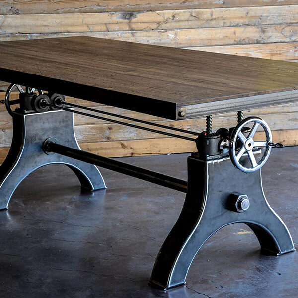 An adjustable black Crank table from 75 cm to 105 cm in height.