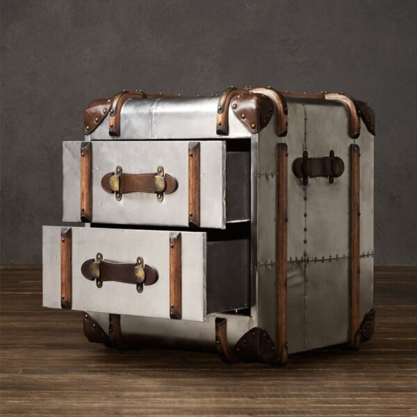 The Richards' Trunk side table is inspired by a worn, custom-made steamer Trunk.
