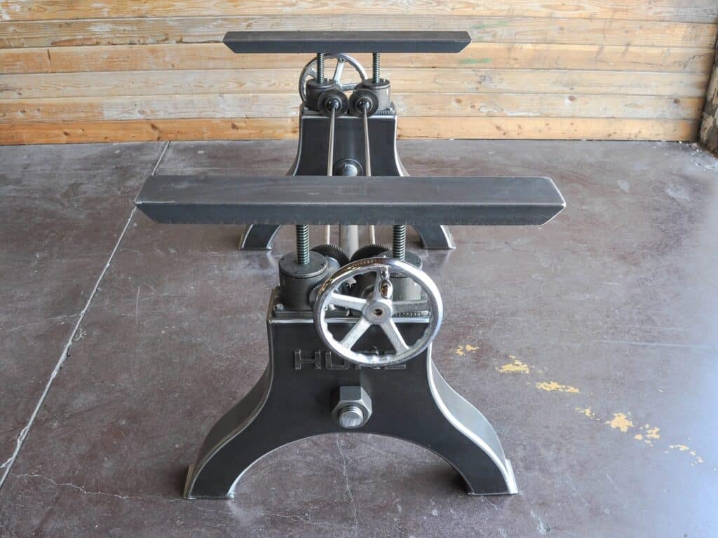 This Hure Crank table base is made of solid iron for the real deal industrial look.