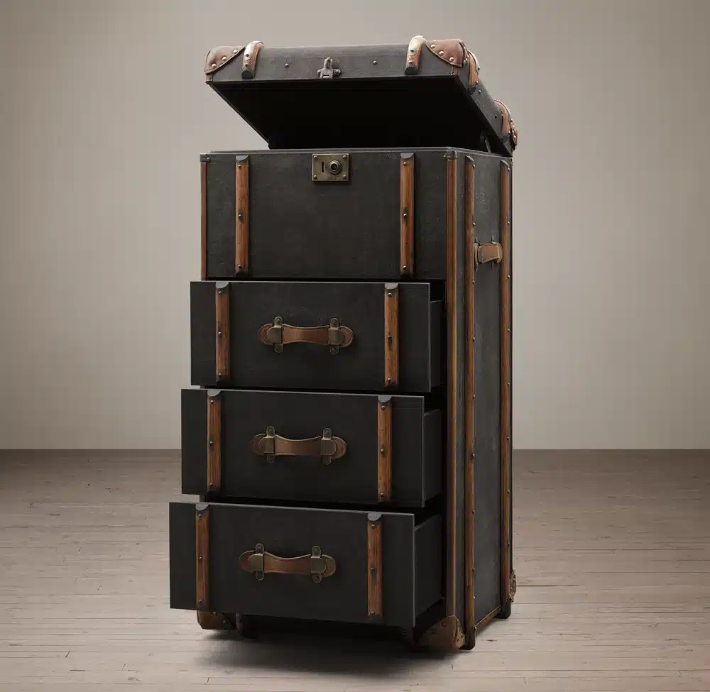 The Richards' Trunk cabinet measures 125 height x 60 width x 50 depth cm.