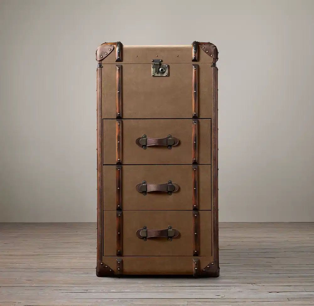 The Richards' Trunk cabinet measures 125 height x 60 width x 50 depth cm.